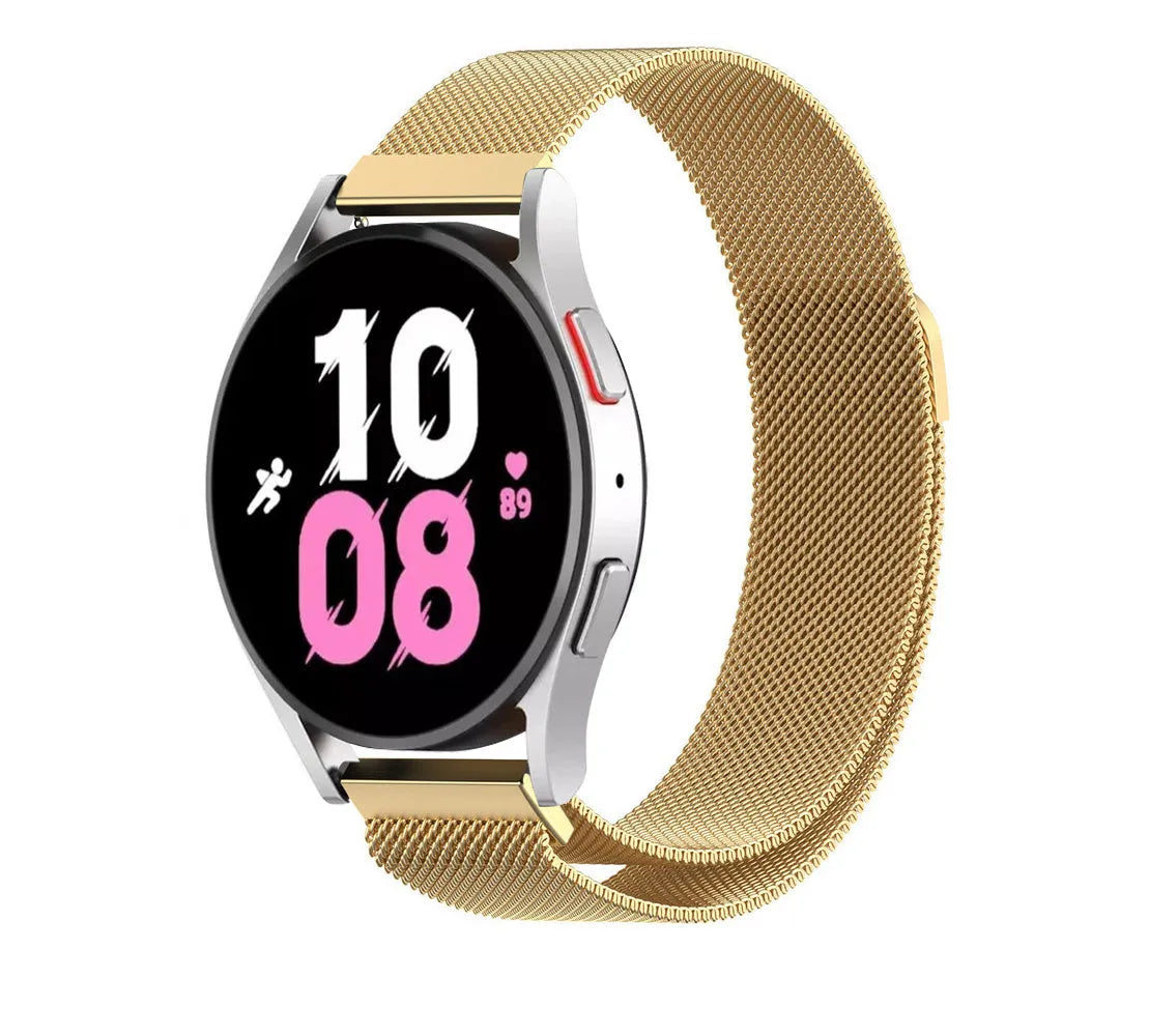 Milanese Strap, gold, on a watch, 3/4 front view
