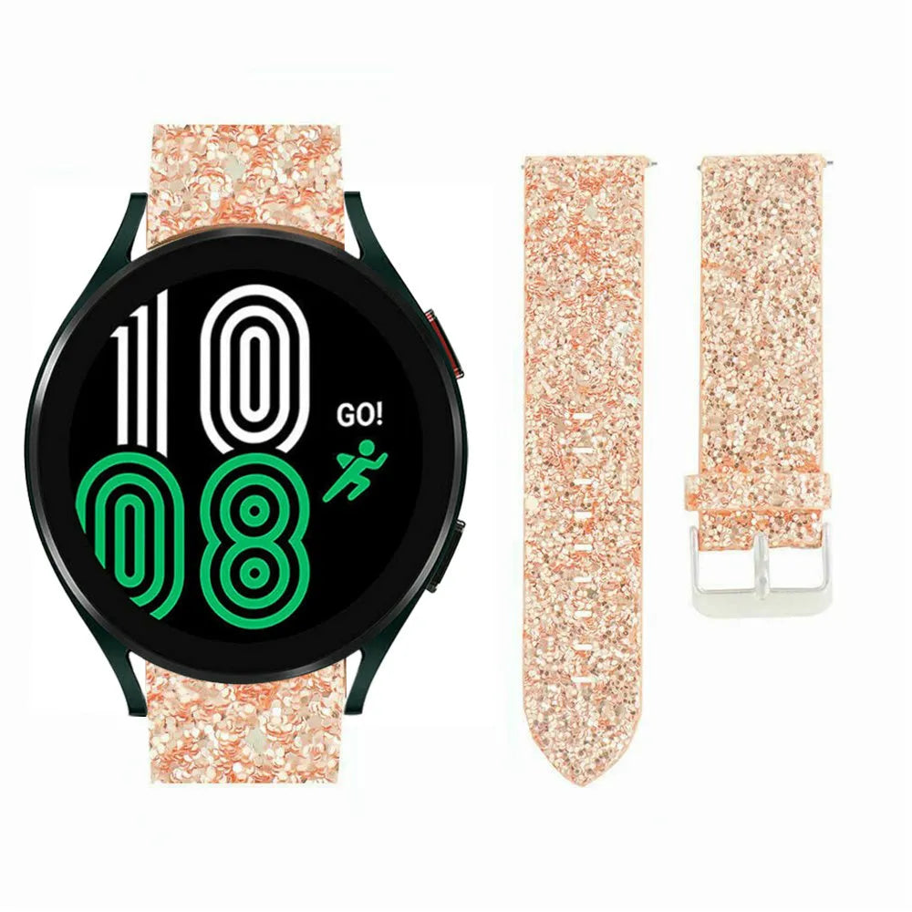 Leather Strap with Glitters, rose gold, on a watch, 3/4 front view