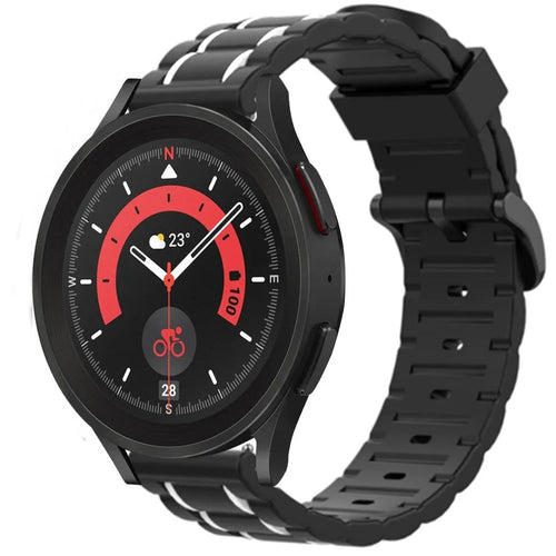 Silicone Strap 'Tough', black/white, on a watch, 3/4 front view