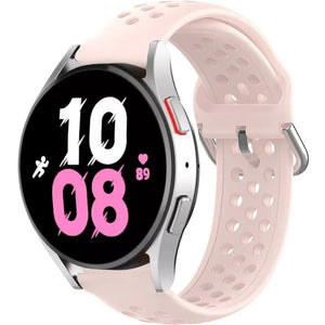 Breathable Silicone Strap, pink, on a watch, 3/4 front view
