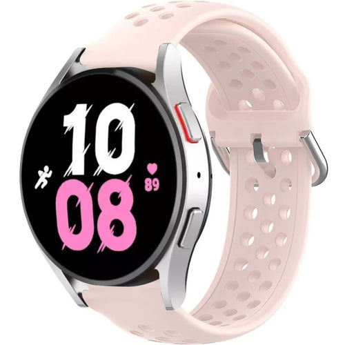 Breathable Silicone Strap, pink, on a watch, 3/4 front view