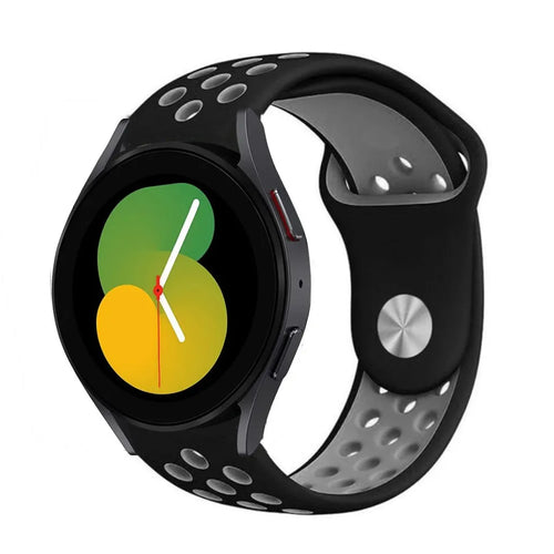 Silicone Sport Strap, black/grey, on a watch, 3/4 front view