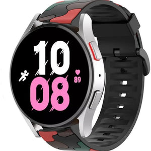 Silicone Camo Strap, red, on a watch, 3/4 front view