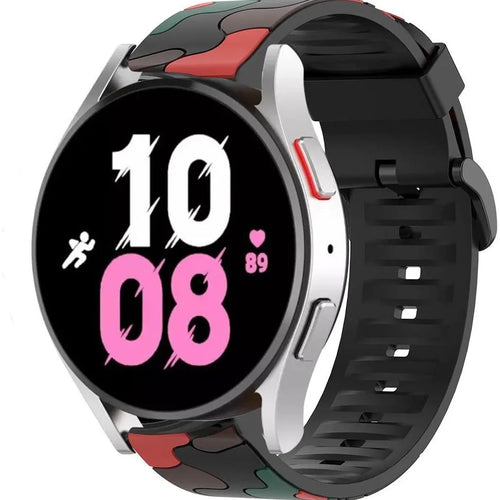 Silicone Camo Strap, red, on a watch, 3/4 front view
