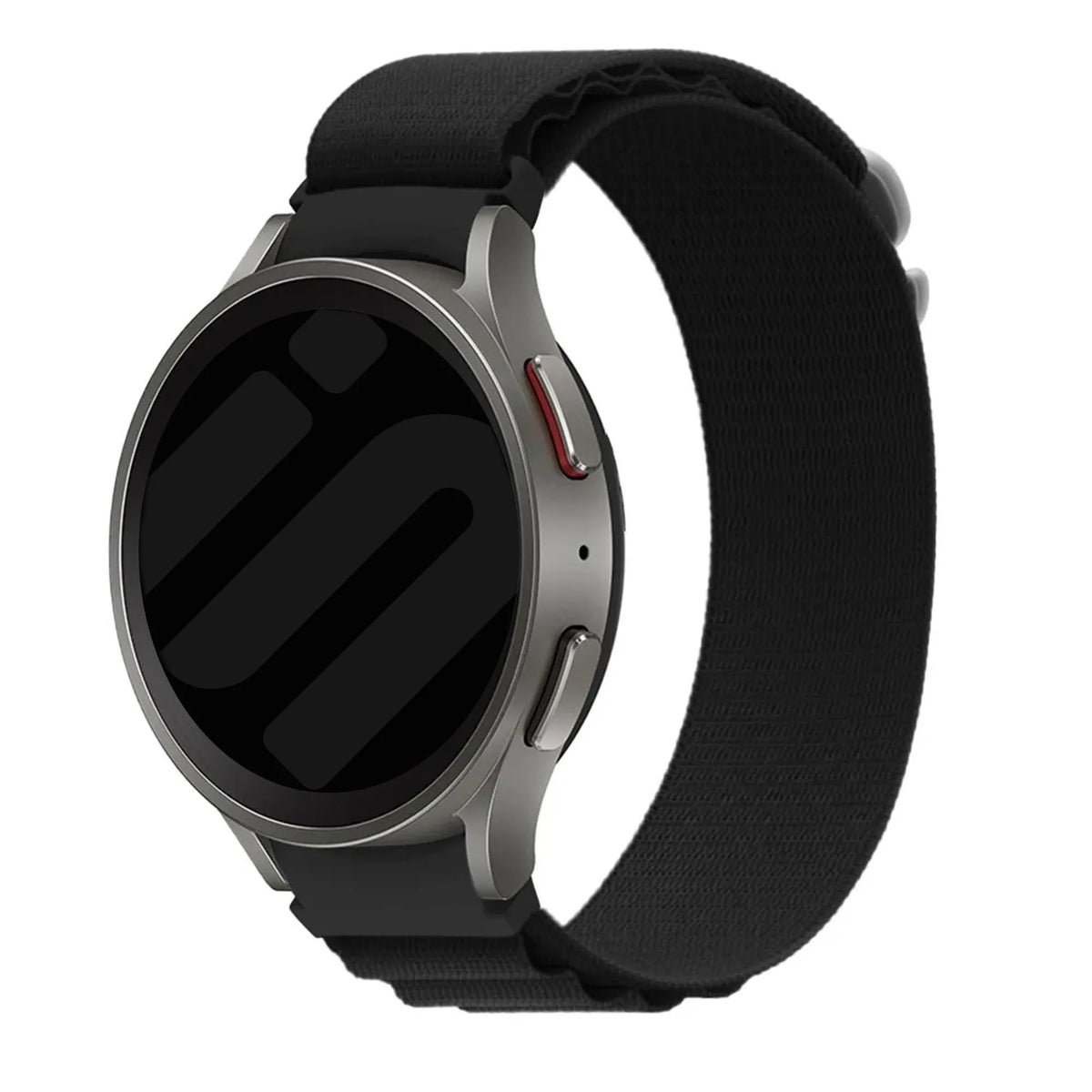 Alpine Nylon Strap, black, on a watch, 3/4 front view