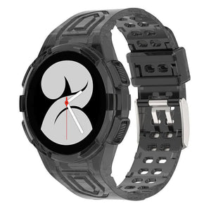 Silicone Strap with Frame, transparent black, on a watch, 3/4 front view