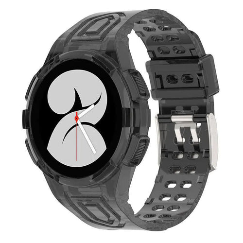 Silicone Strap with Frame, transparent black, on a watch, 3/4 front view