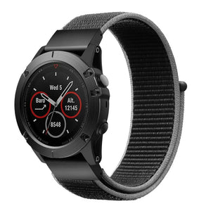 Nylon Strap, charcoal, on a watch, 3/4 front view