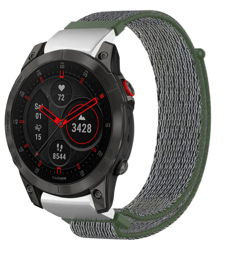 Nylon Strap, olive green, on a watch, 3/4 front view