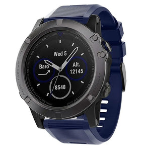 Silicone Strap, dark blue, on a watch, 3/4 front view
