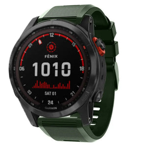 Silicone Strap, dark green, on a watch, 3/4 front view