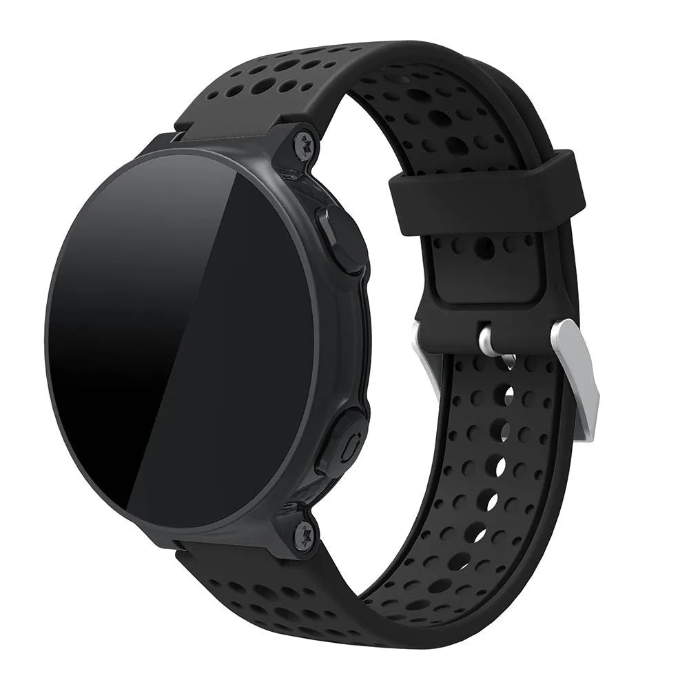 Silicone Strap, black, on a watch, 3/4 front view