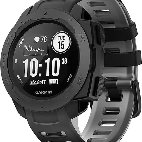Silicone Sport Strap, black/grey, on a watch, 3/4 front view