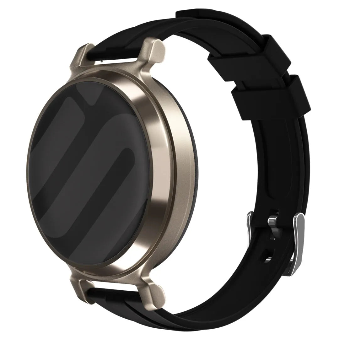 Silicone Strap, black, on a watch, 3/4 front view