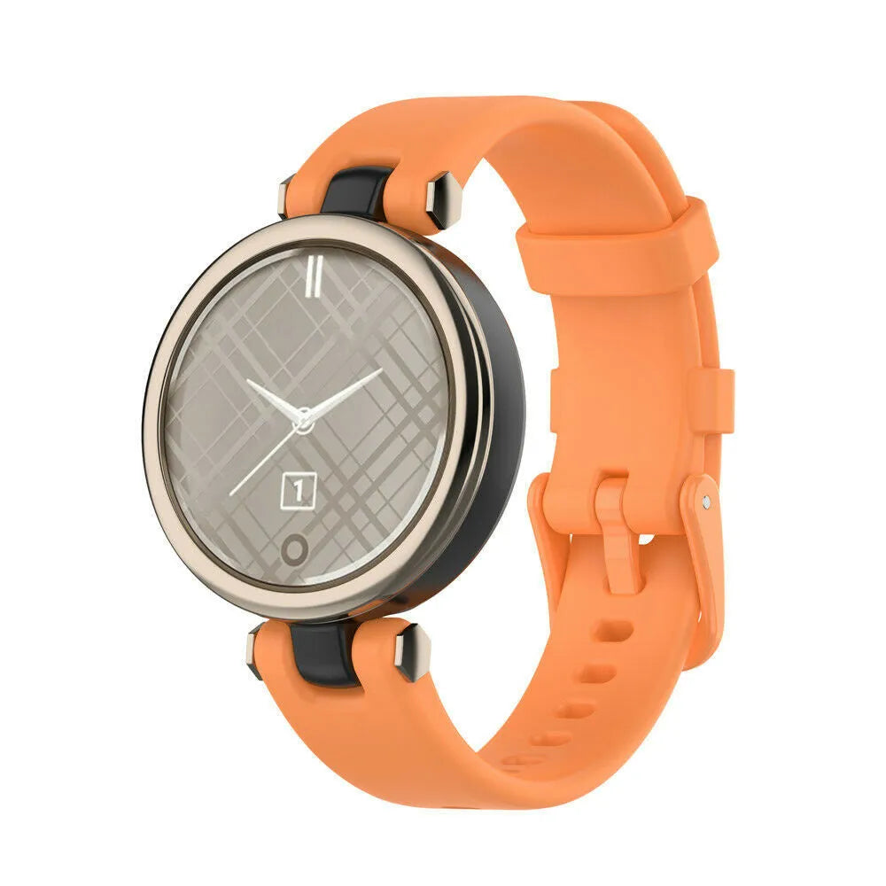 Silicone Strap, orange, on a watch, 3/4 front view
