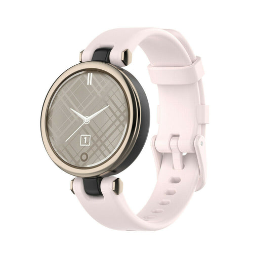 Silicone Strap, light pink, on a watch, 3/4 front view
