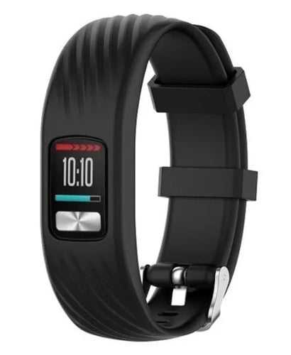 Silicone Strap, black, on a watch, 3/4 front view