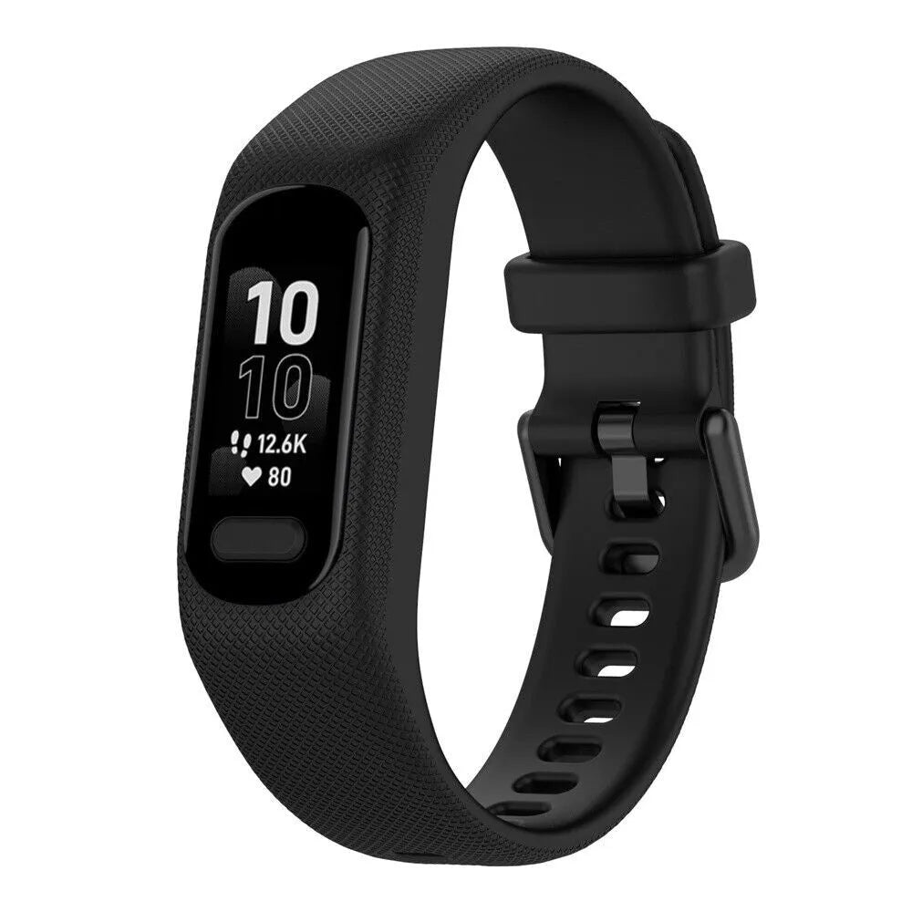 Silicone Strap, black, on a watch, 3/4 front view