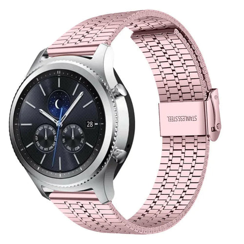 Fine Steel Strap, pink, on a watch, 3/4 front view