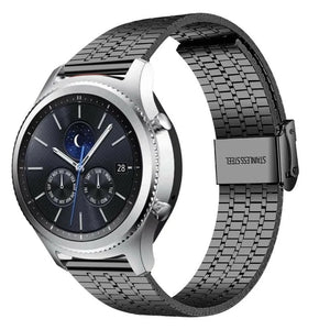 Fine Steel Strap, black, on a watch, 3/4 front view