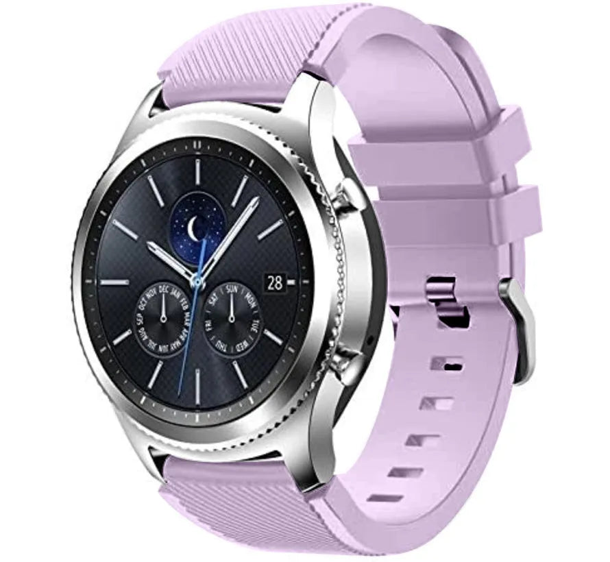 Twill Silicone Strap, lilac, on a watch, 3/4 front view