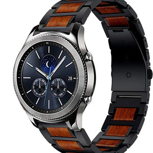 Wood Steel Strap, black, on a watch, 3/4 front view