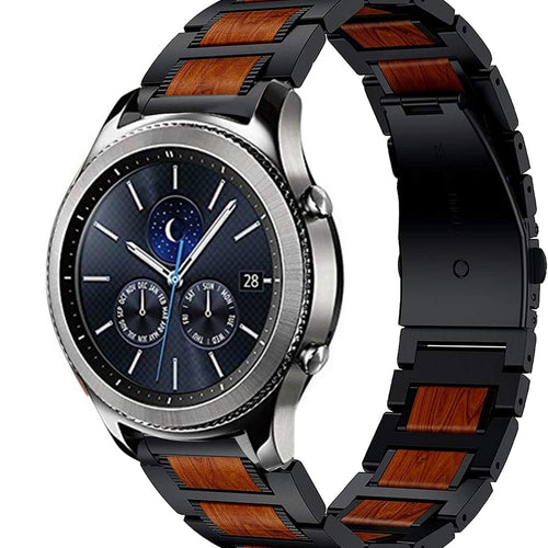 Wood Steel Strap, black, on a watch, 3/4 front view
