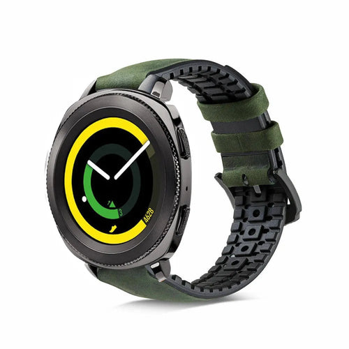 Leather / Silicone Strap, green, on a watch, 3/4 front view