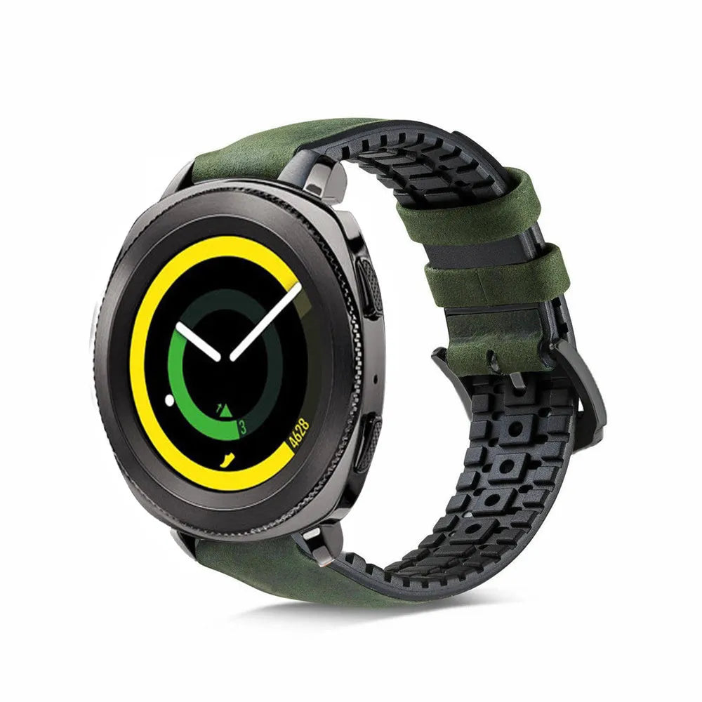 Leather / Silicone Strap, green, on a watch, 3/4 front view