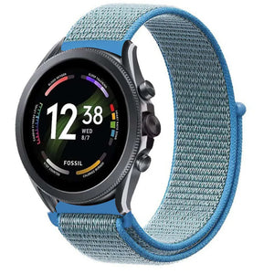 Nylon Strap, blue, on a watch, 3/4 front view
