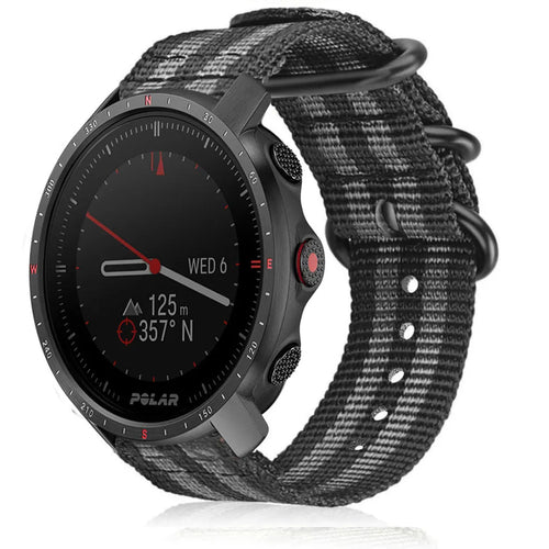 Nylon Buckle Strap, black/grey, on a watch, 3/4 front view