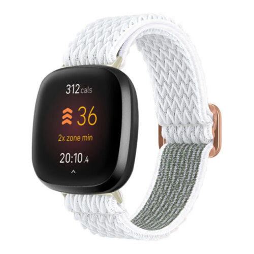 Braided Nylon Strap, white, on a watch, 3/4 front view