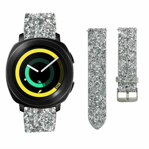 Leather Strap with Glitters, silver, on a watch, 3/4 front view