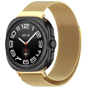 Milanese Strap, gold, on a watch, 3/4 front view