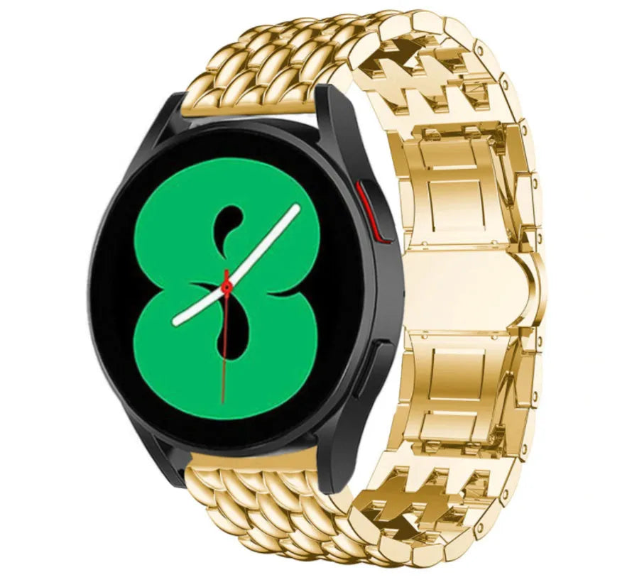 Steel Dragon Strap, gold, on a watch, 3/4 front view