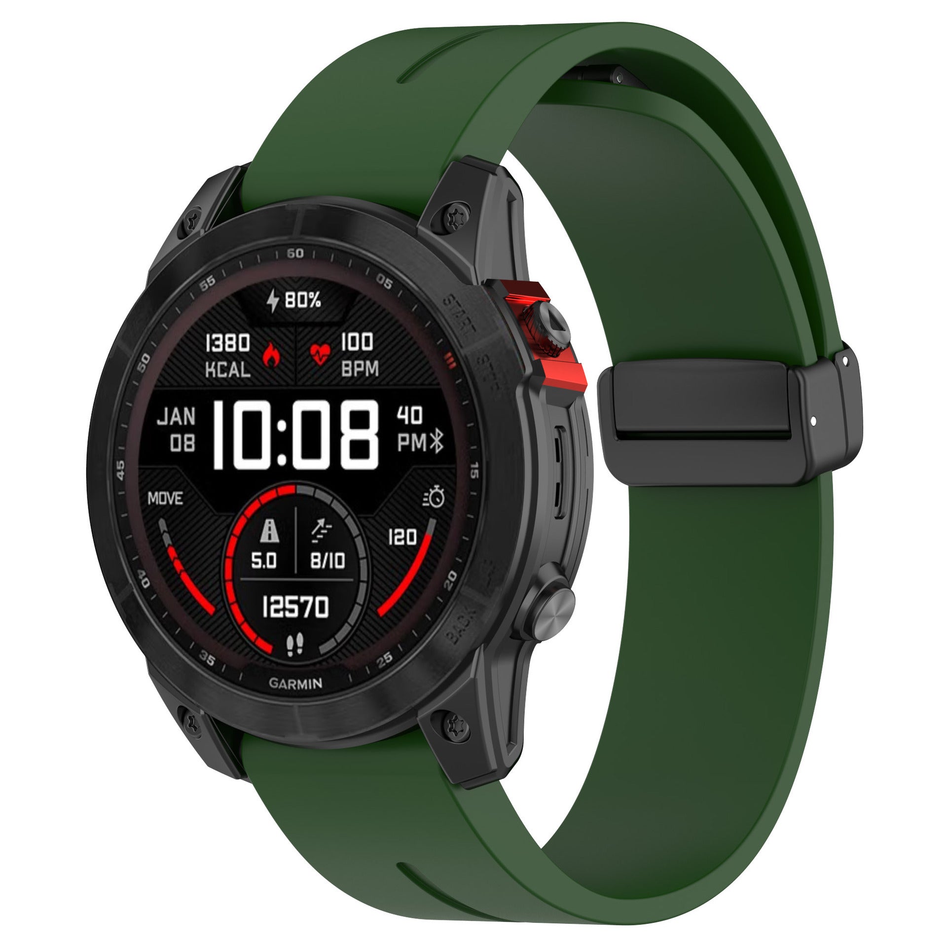 Garmin Epix Gen 2 - 47mm D-Buckle Silicone Strap (Army Green)