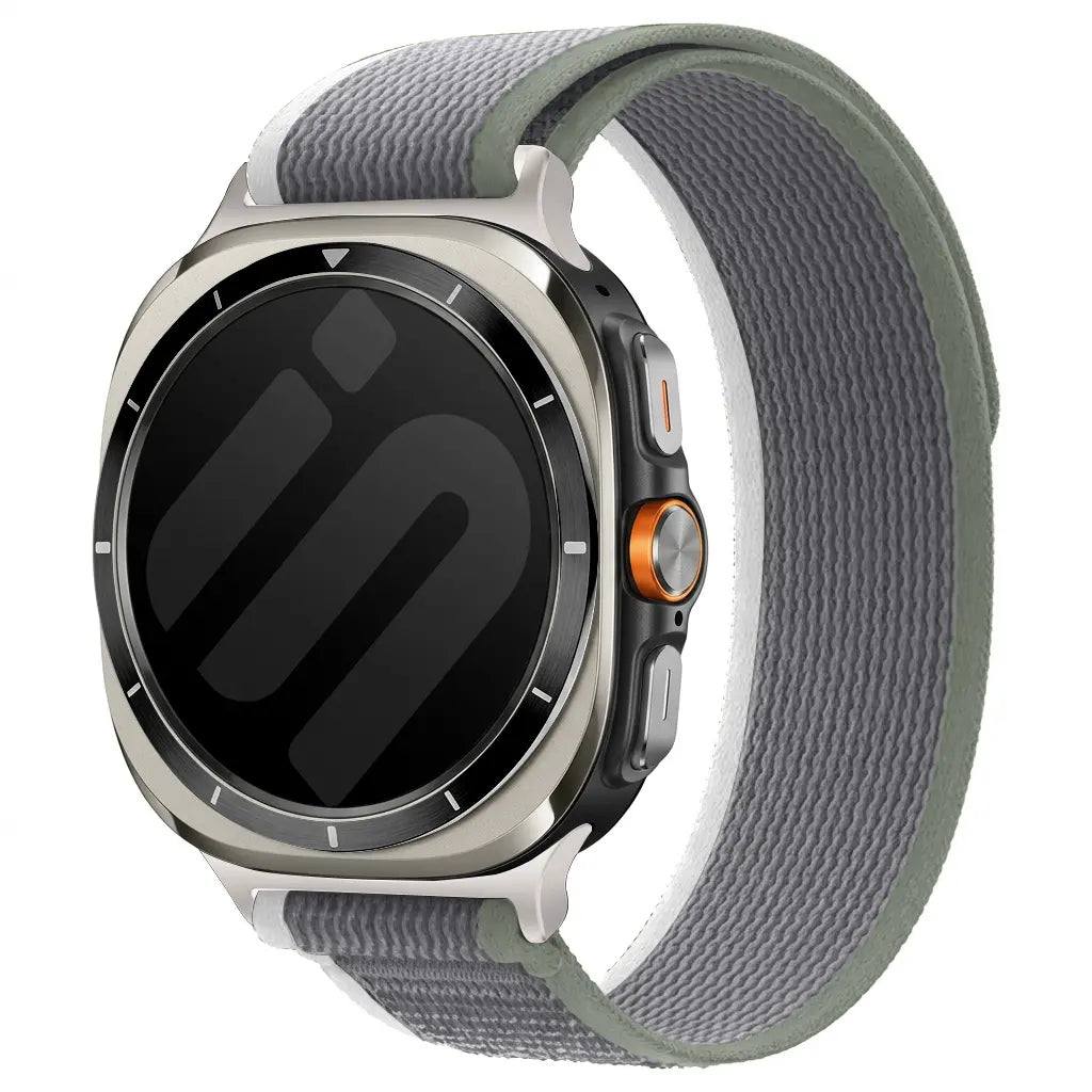 Trail Nylon Strap, grey, on a watch, 3/4 front view