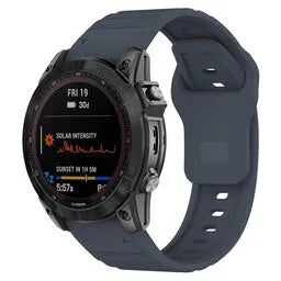 Outdoor Silicone Strap, grey-blue, on a watch, 3/4 front view