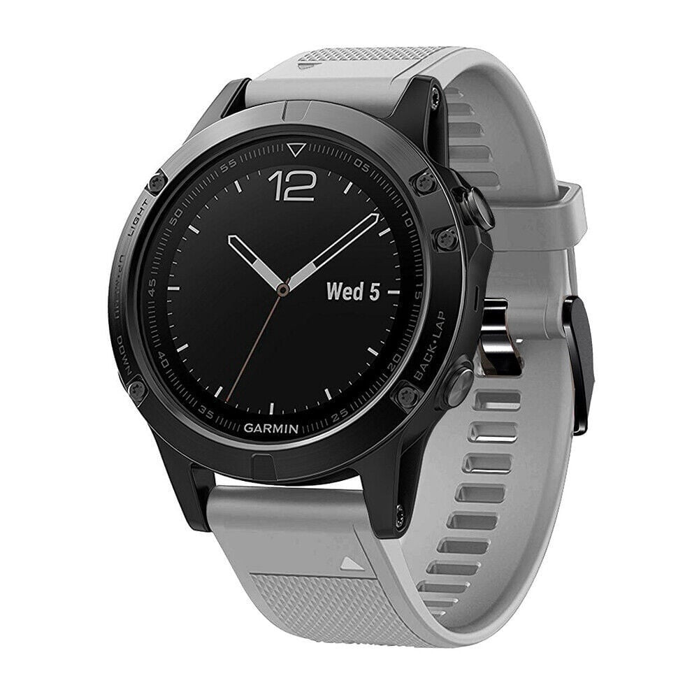 Silicone Strap, grey, on a watch, 3/4 front view