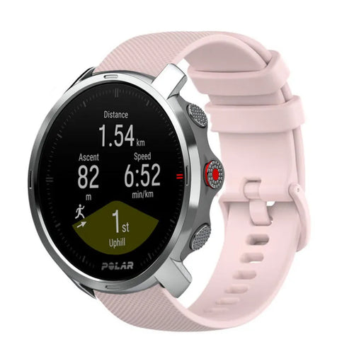 Premium Silicone Strap, pink, on a watch, 3/4 front view