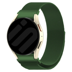 Milanese Strap 'One Push', green, on a watch, 3/4 front view
