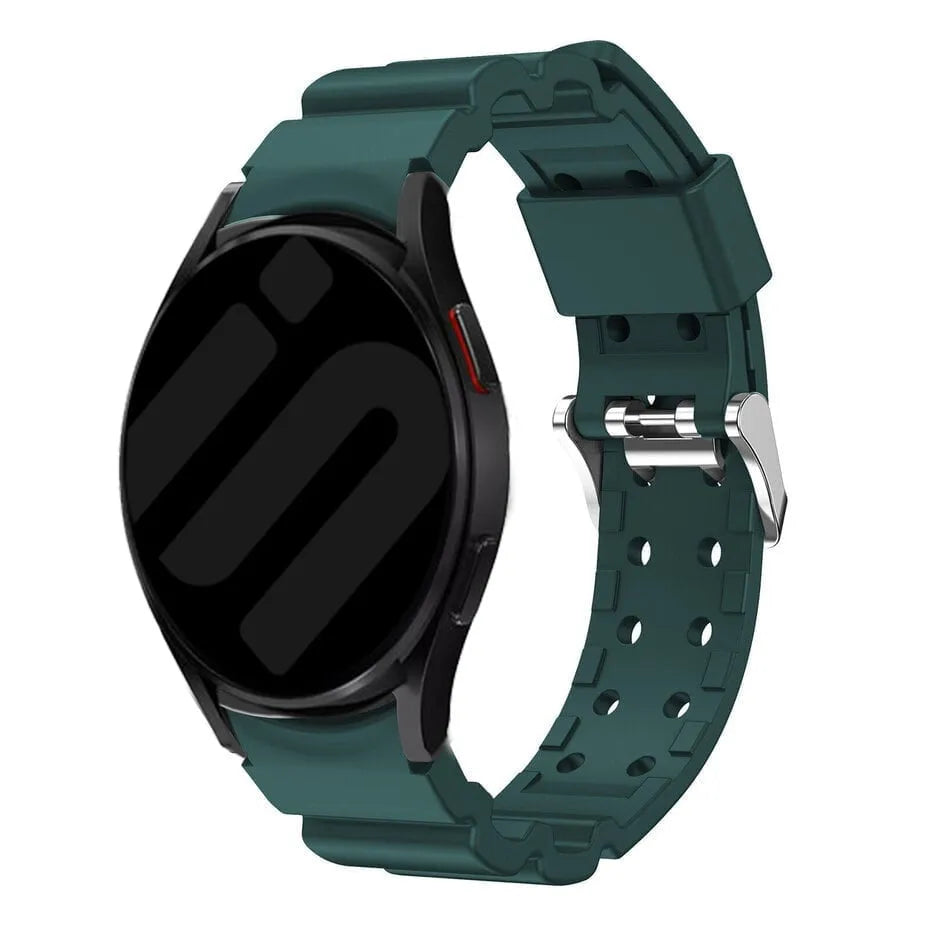 Silicone Strap 'Armour', dark green, on a watch, 3/4 front view