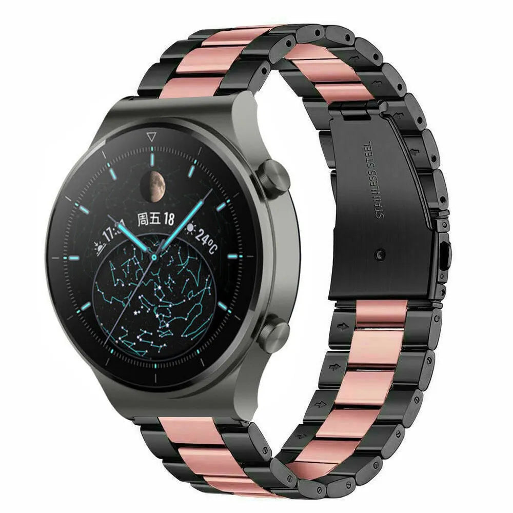 Steel Strap, black/pink, on a watch, 3/4 front view