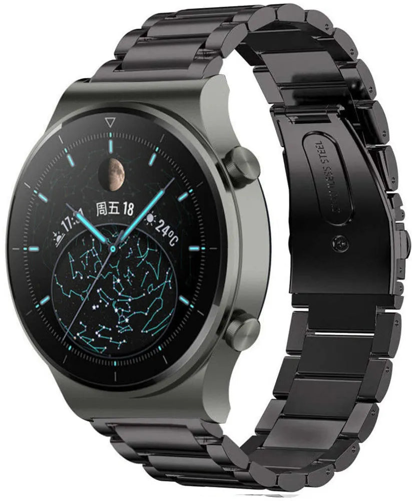 Titanium Strap, black, on a watch, 3/4 front view