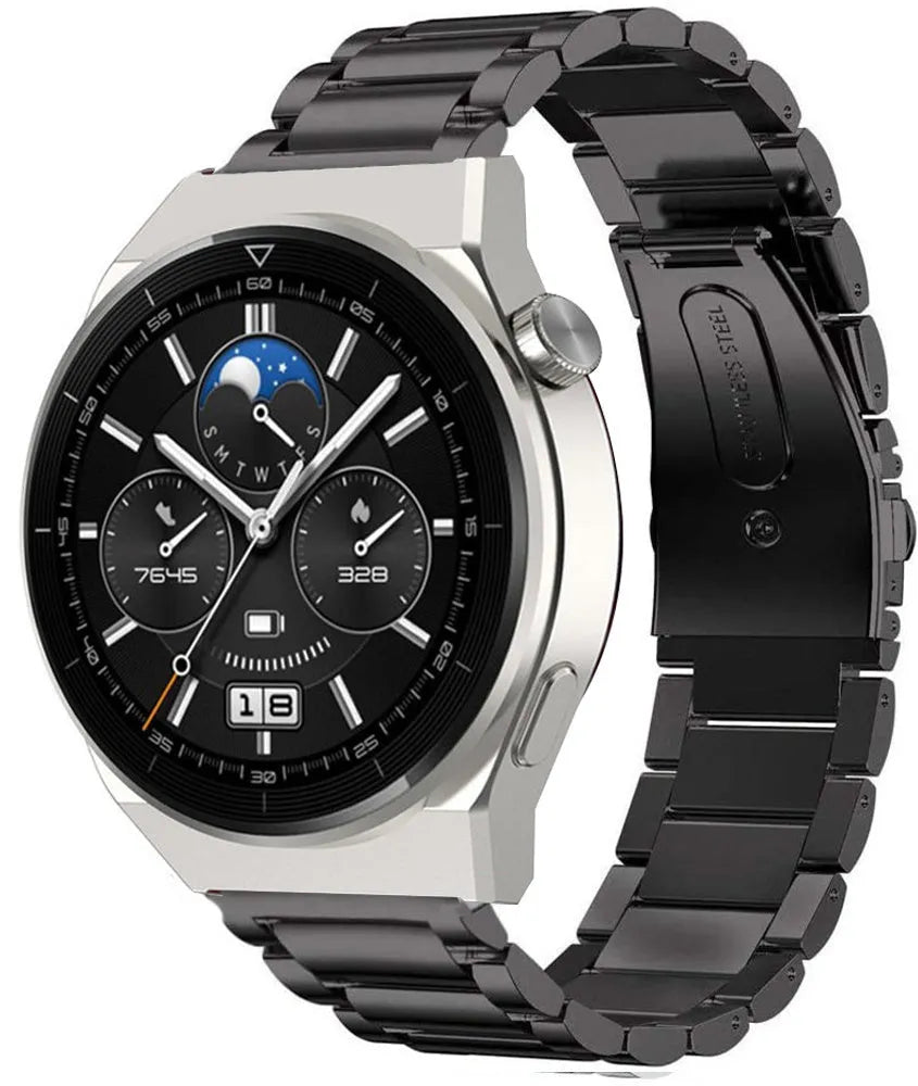 Titanium Strap, black, on a watch, 3/4 front view