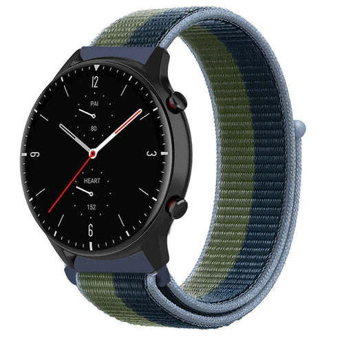 Nylon Strap, moss green, on a watch, 3/4 front view