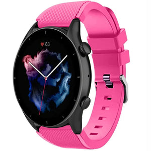 Twill Silicone Strap, bright pink, on a watch, 3/4 front view