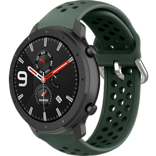 Breathable Silicone Strap, army green, on a watch, 3/4 front view