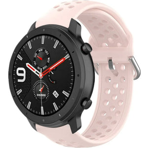 Breathable Silicone Strap, pink, on a watch, 3/4 front view