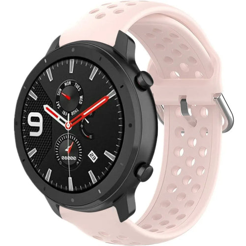 Breathable Silicone Strap, pink, on a watch, 3/4 front view